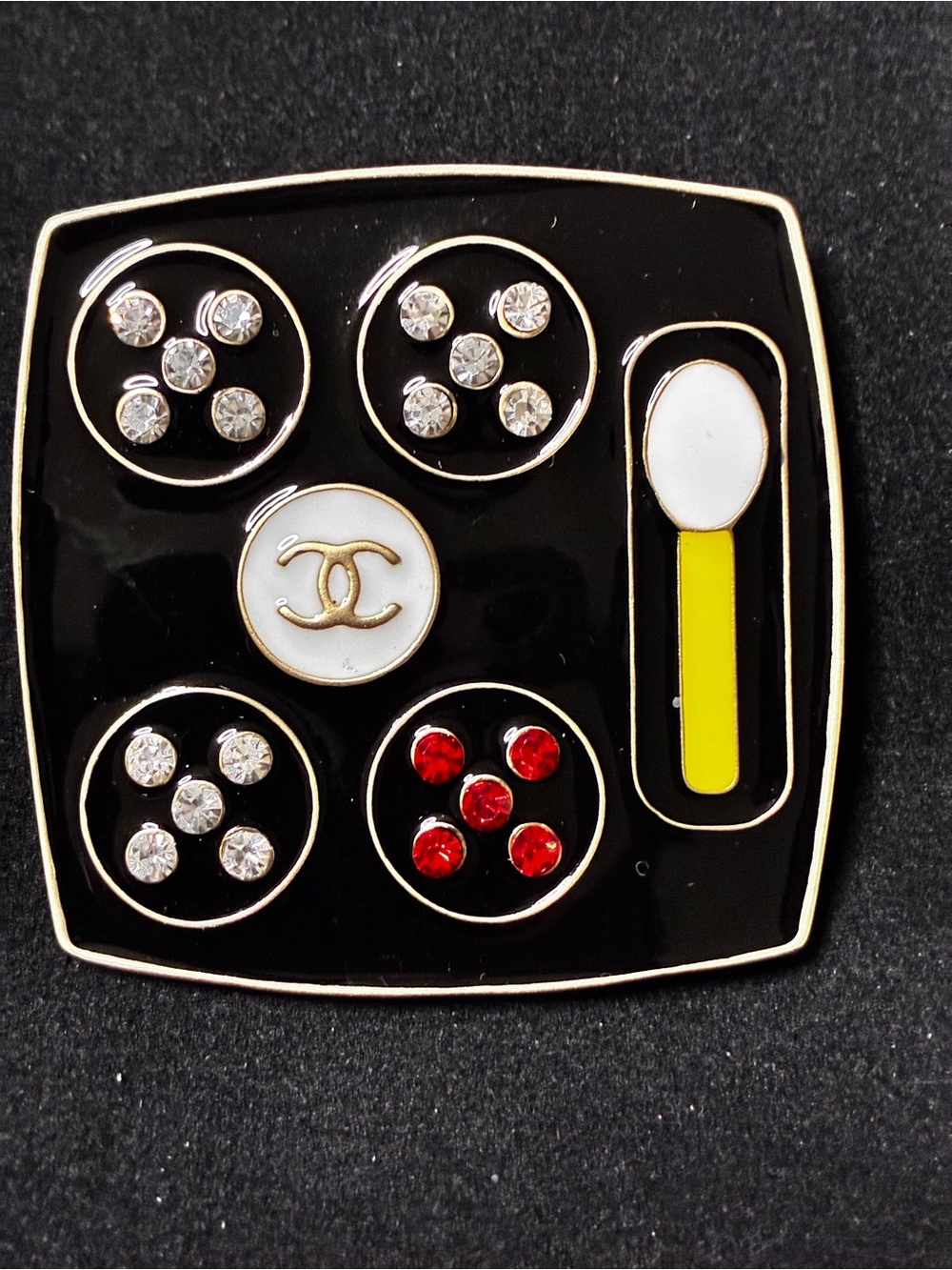 Double C Make - Up Gold Tone with Crystal Embellishment Brooch